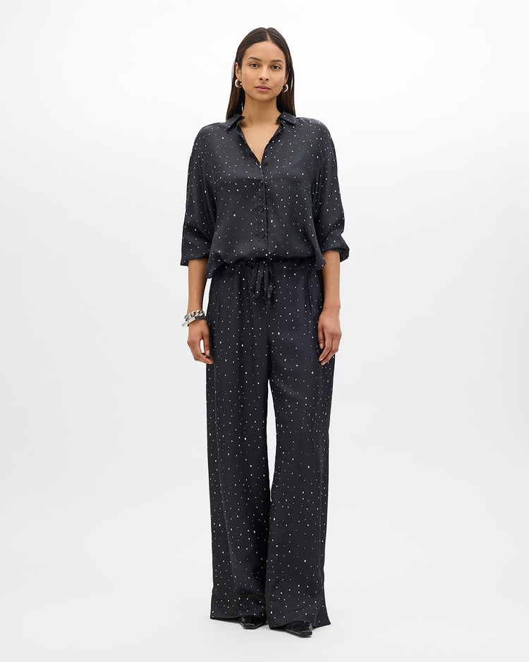 Silk Polka Dot Drawcord Pant | Black/Cream Dot
