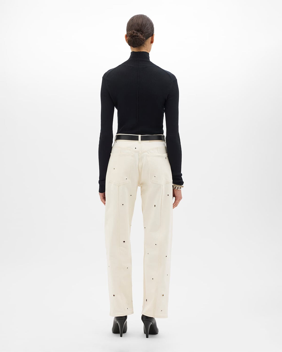 Eyelet Denim Curved Pant | Ecru