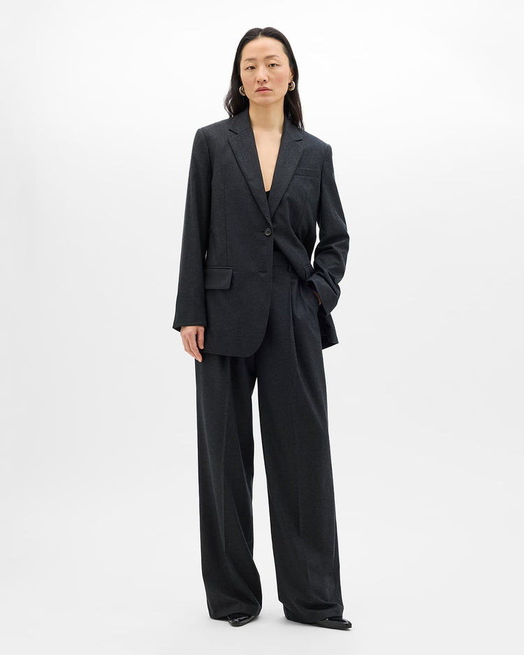 Flannel Relaxed Blazer | Charcoal Melange