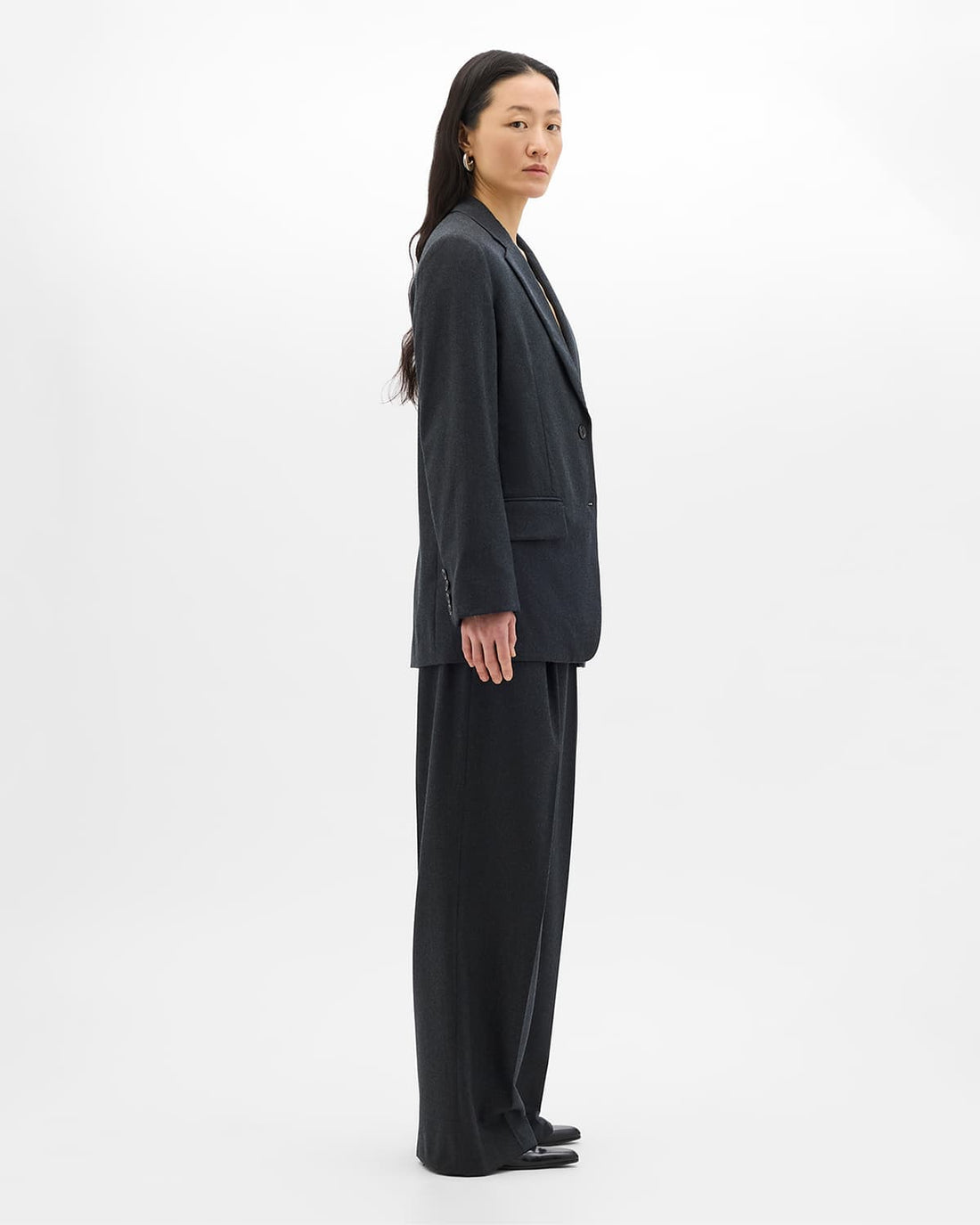 Flannel Relaxed Blazer | Charcoal Melange
