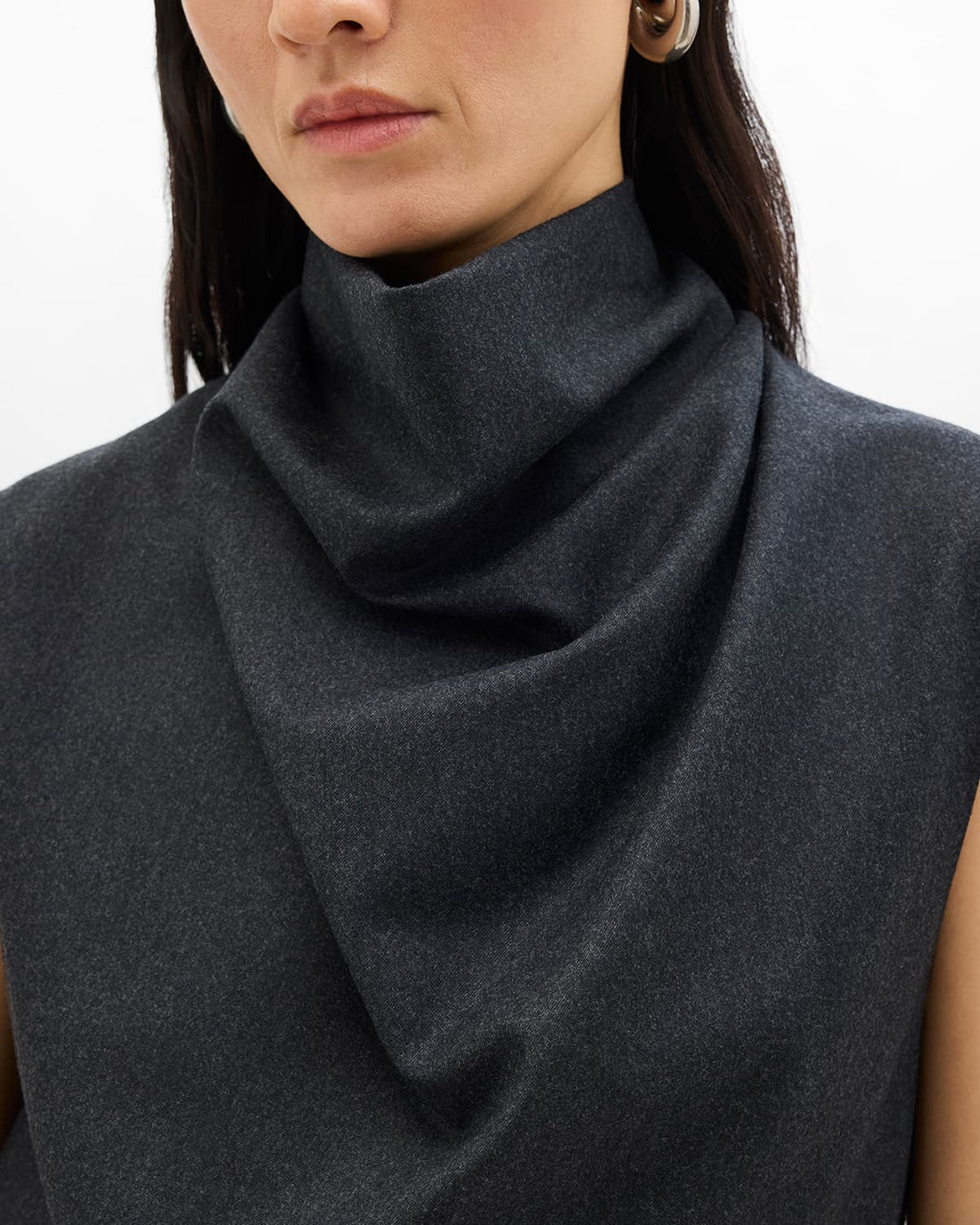Wool Draped Top | Charcoal Melange