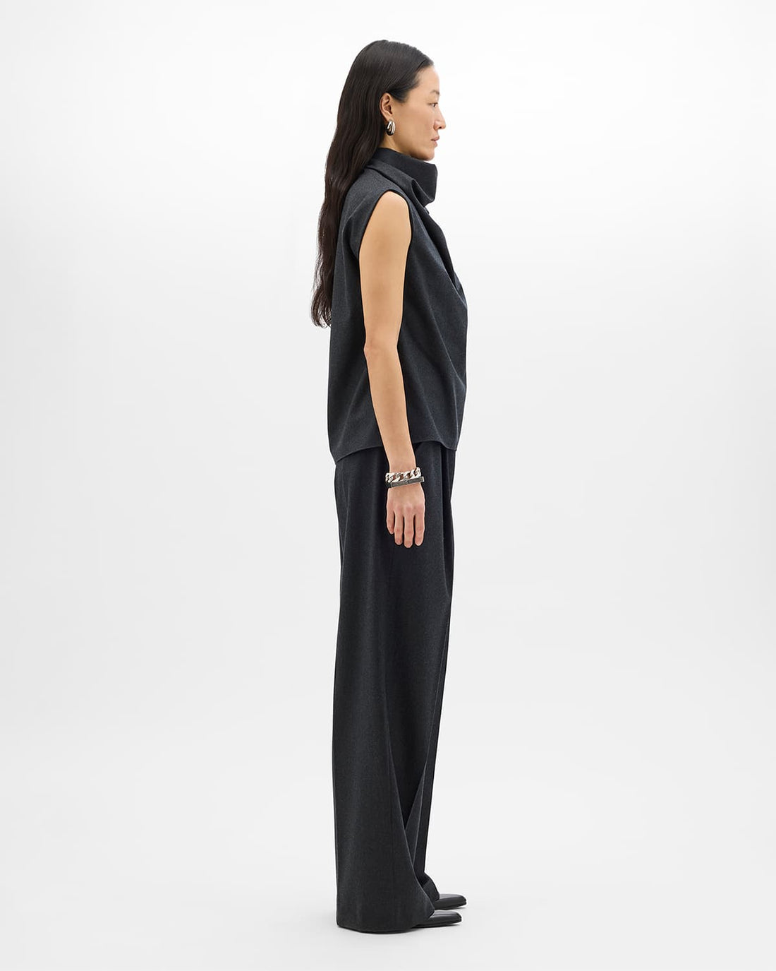 Wool Draped Top | Charcoal Melange