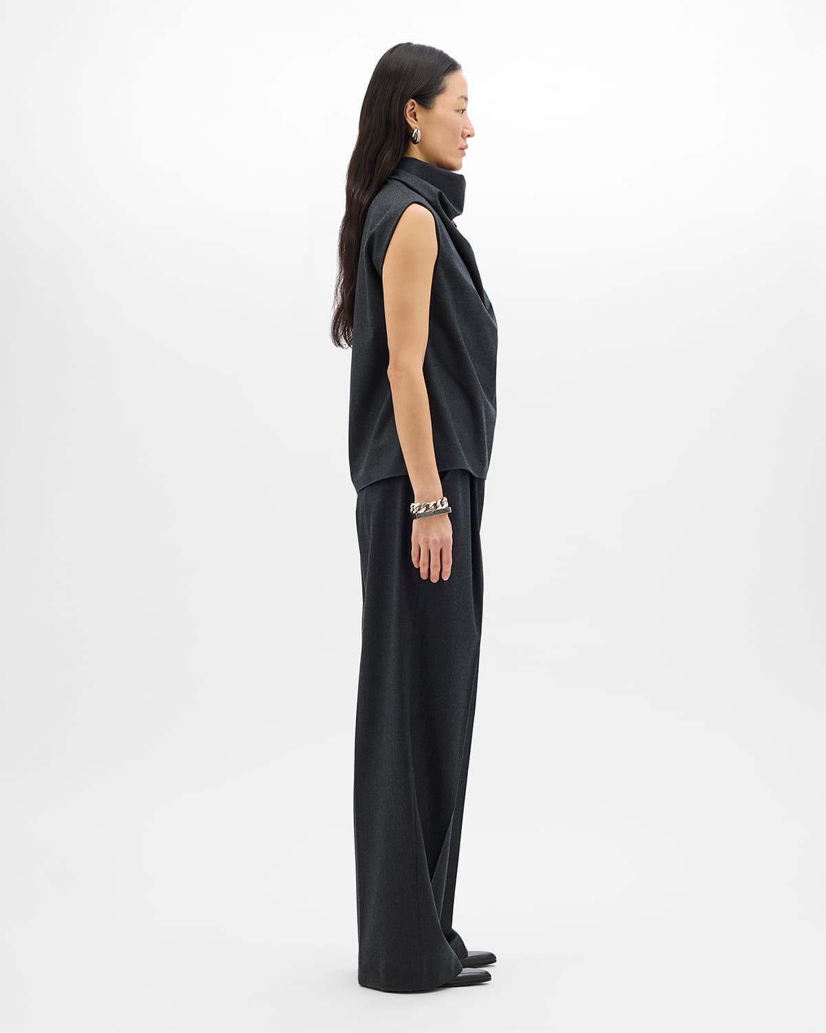 Wool Draped Top | Charcoal Melange