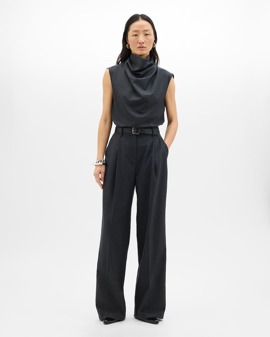 Relaxed Wide Leg Pant | Charcoal Melange
