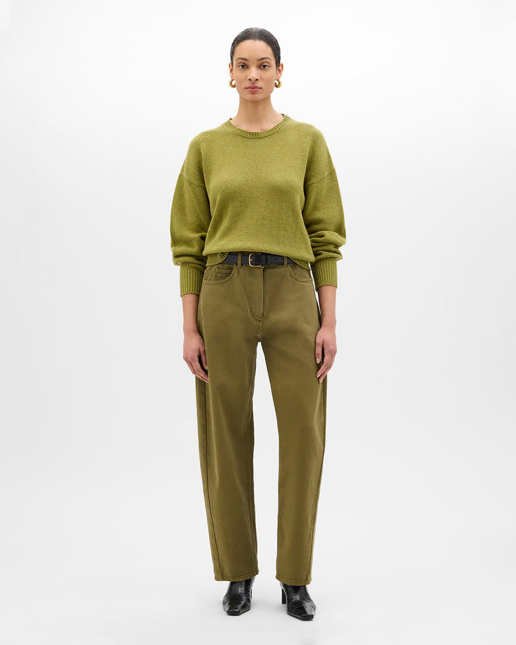 Denim Curved Pant | Olive