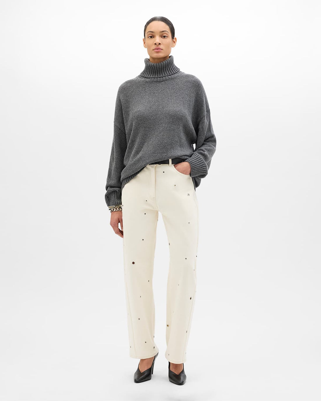 Cashmere Oversized Turtleneck | Grey Melange