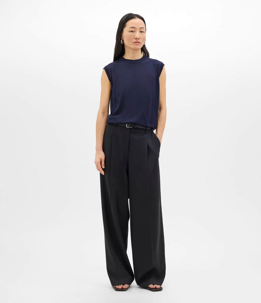 Another Tomorrow Featherweight Shell in Indigo – Wool Women's Top