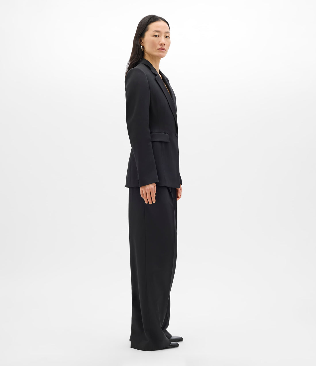 Another Tomorrow Seamed Waist Jacket in Black – Wool Women's Jacket