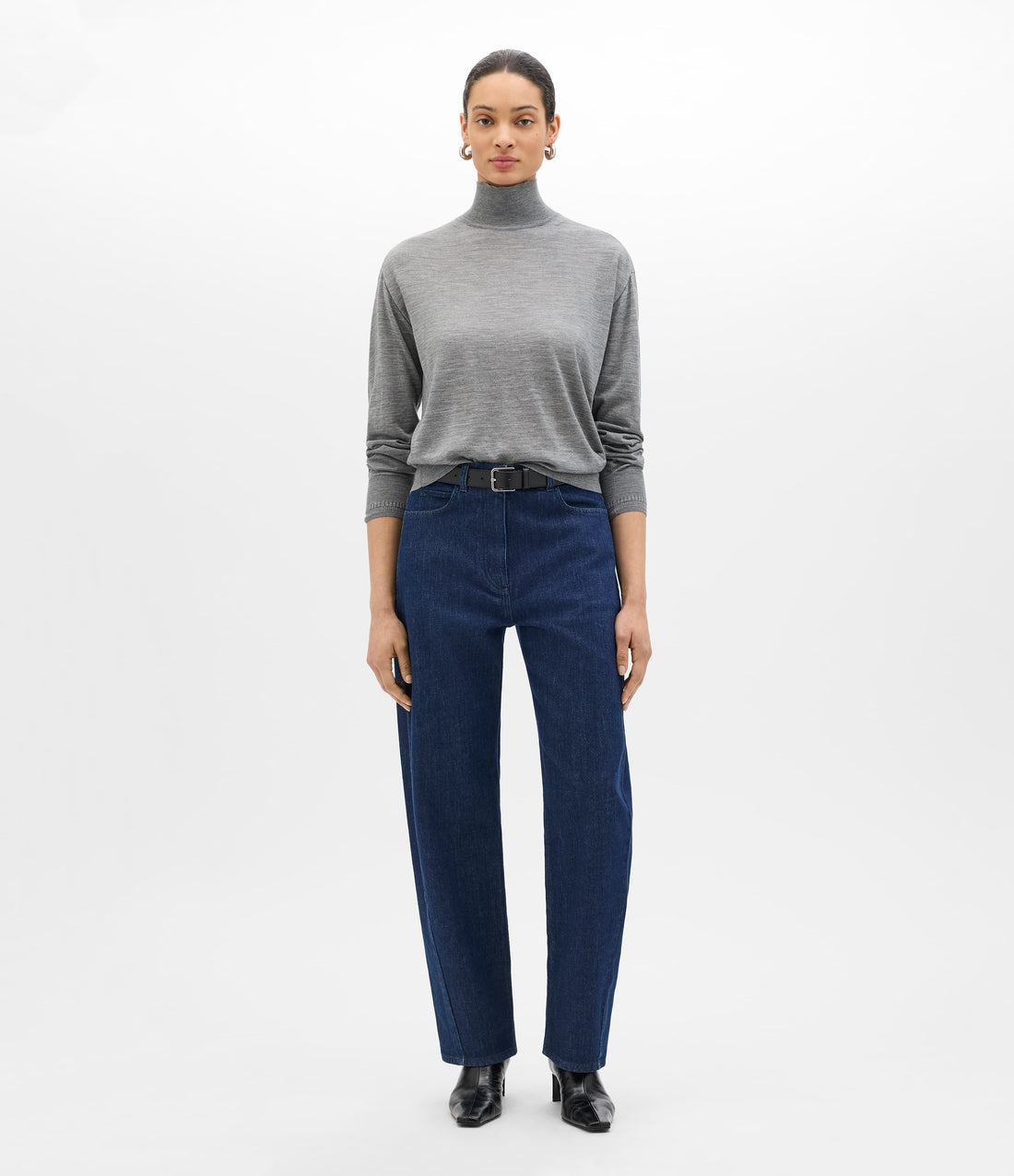Another Tomorrow Featherweight Turtleneck in Grey – Wool Women's Knitwear