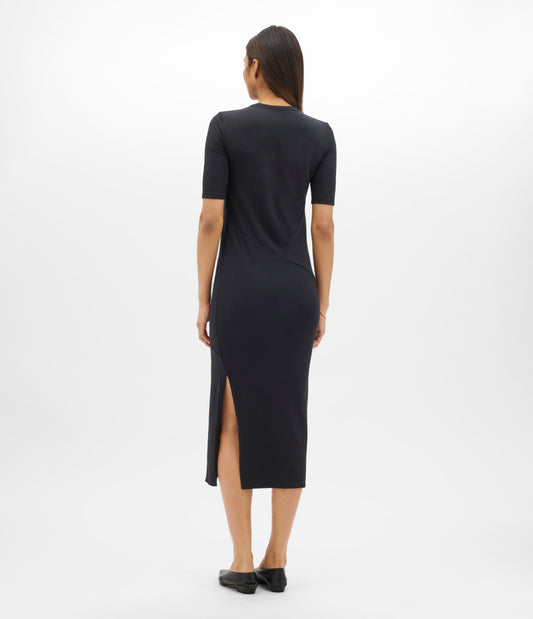 Another Tomorrow Elbow Sleeve Dress in Black – Cotton Women's Dress