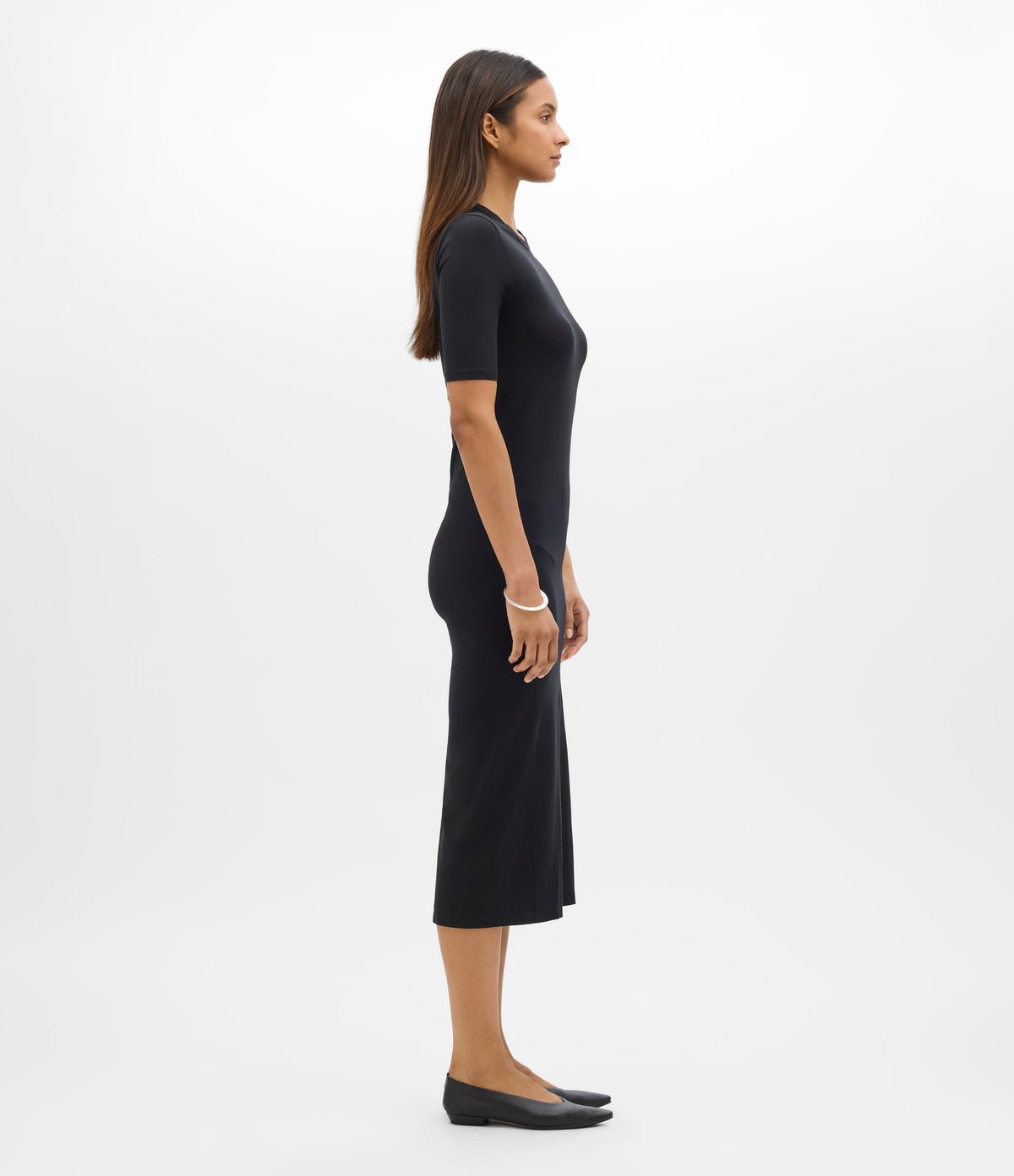 Another Tomorrow Elbow Sleeve Dress in Black – Cotton Women's Dress