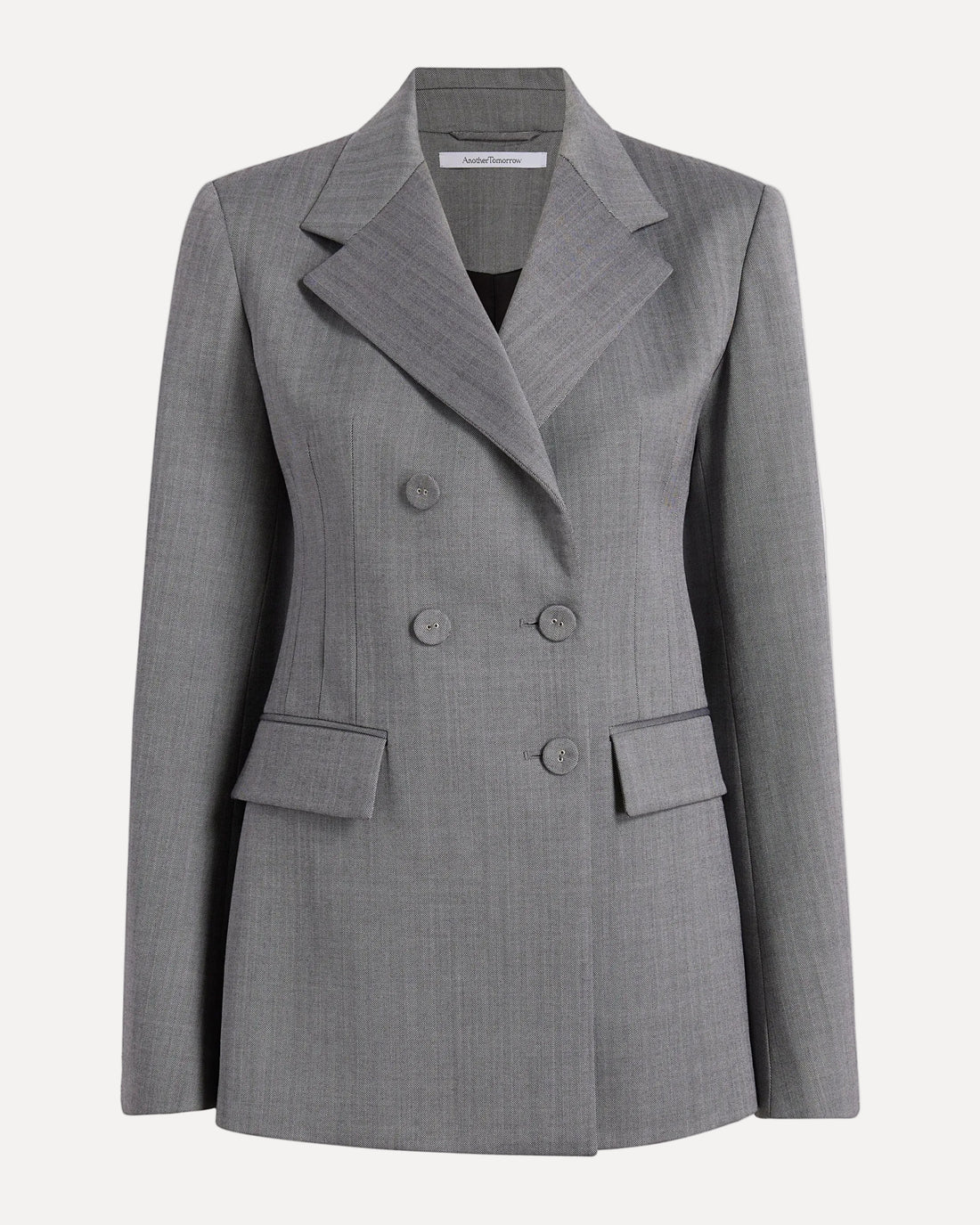 Another Tomorrow Double Breasted Structured Jacket in Black/White – Wool Women's Jacket
