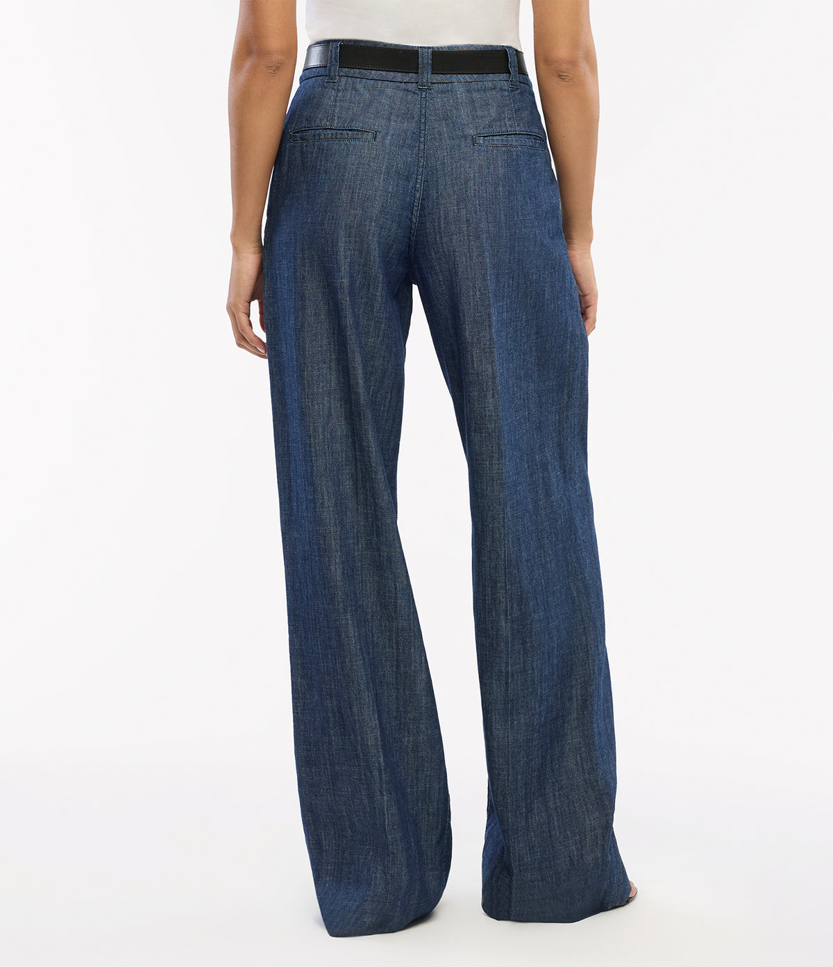 Another Tomorrow Chambray Relaxed Wide Leg Pant in Dark Blue – Denim Women's Trousers