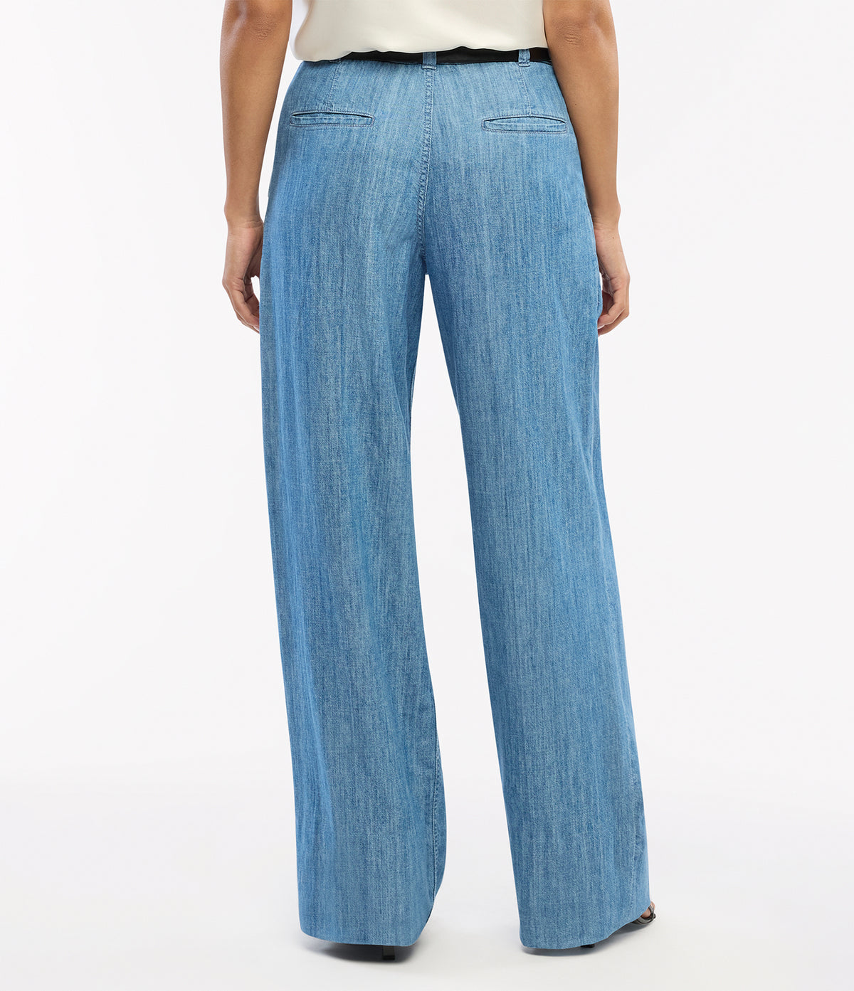 Another Tomorrow Chambray Relaxed Wide Leg Pant in Medium Blue – Denim Women's Trousers