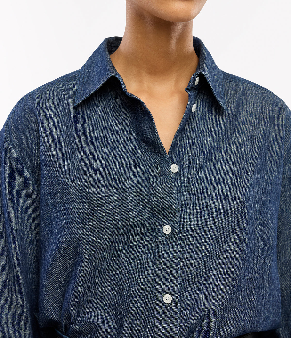 Another Tomorrow Chambray Shirt in Dark Blue – Denim Women's Top