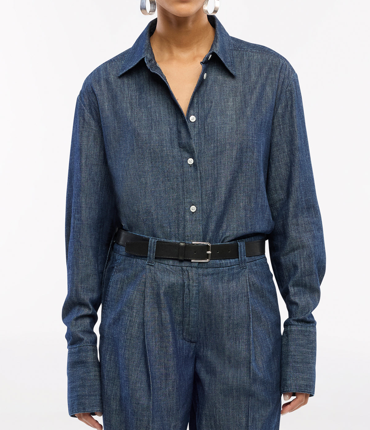 Another Tomorrow Chambray Shirt in Dark Blue – Denim Women's Top