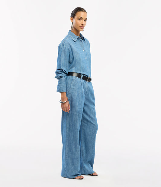 Another Tomorrow Chambray Shirt in Medium Blue – Denim Women's Top