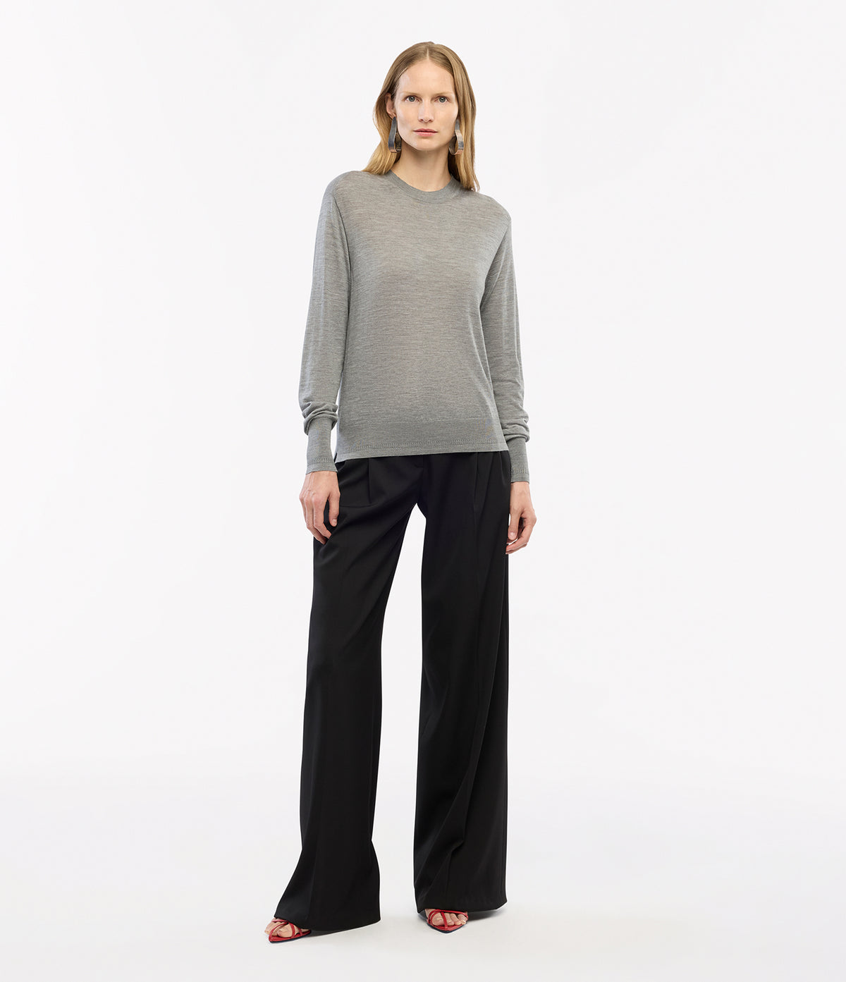 Another Tomorrow Featherweight Crew in Grey – Wool