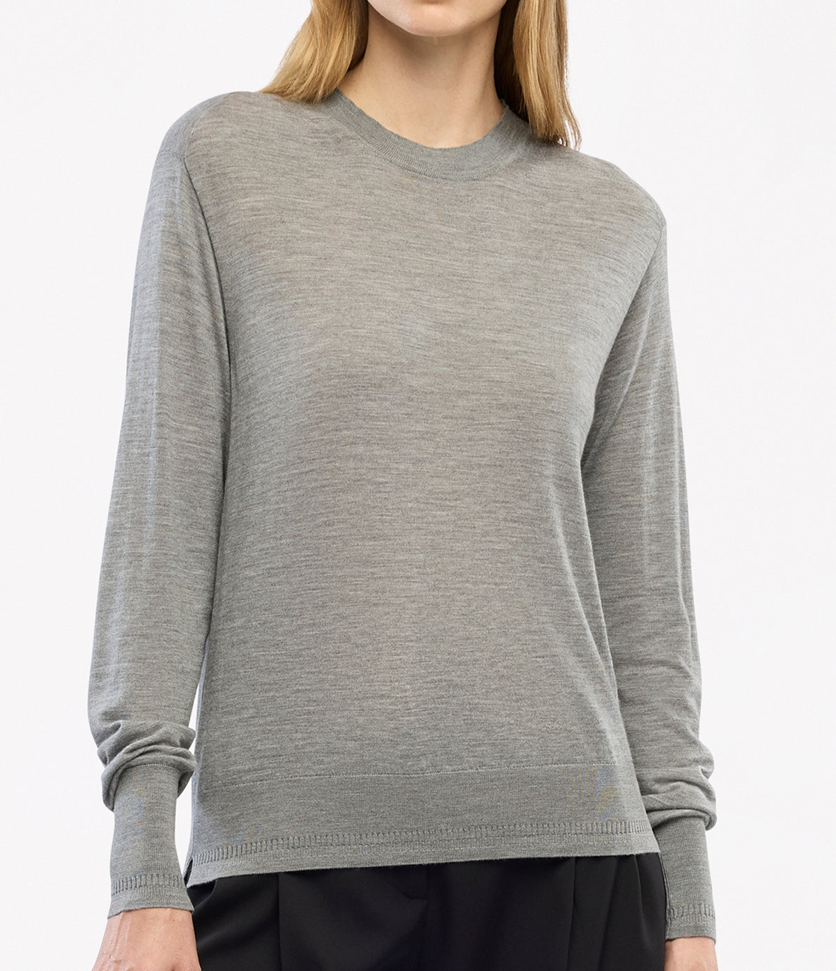 Another Tomorrow Featherweight Crew in Grey – Wool
