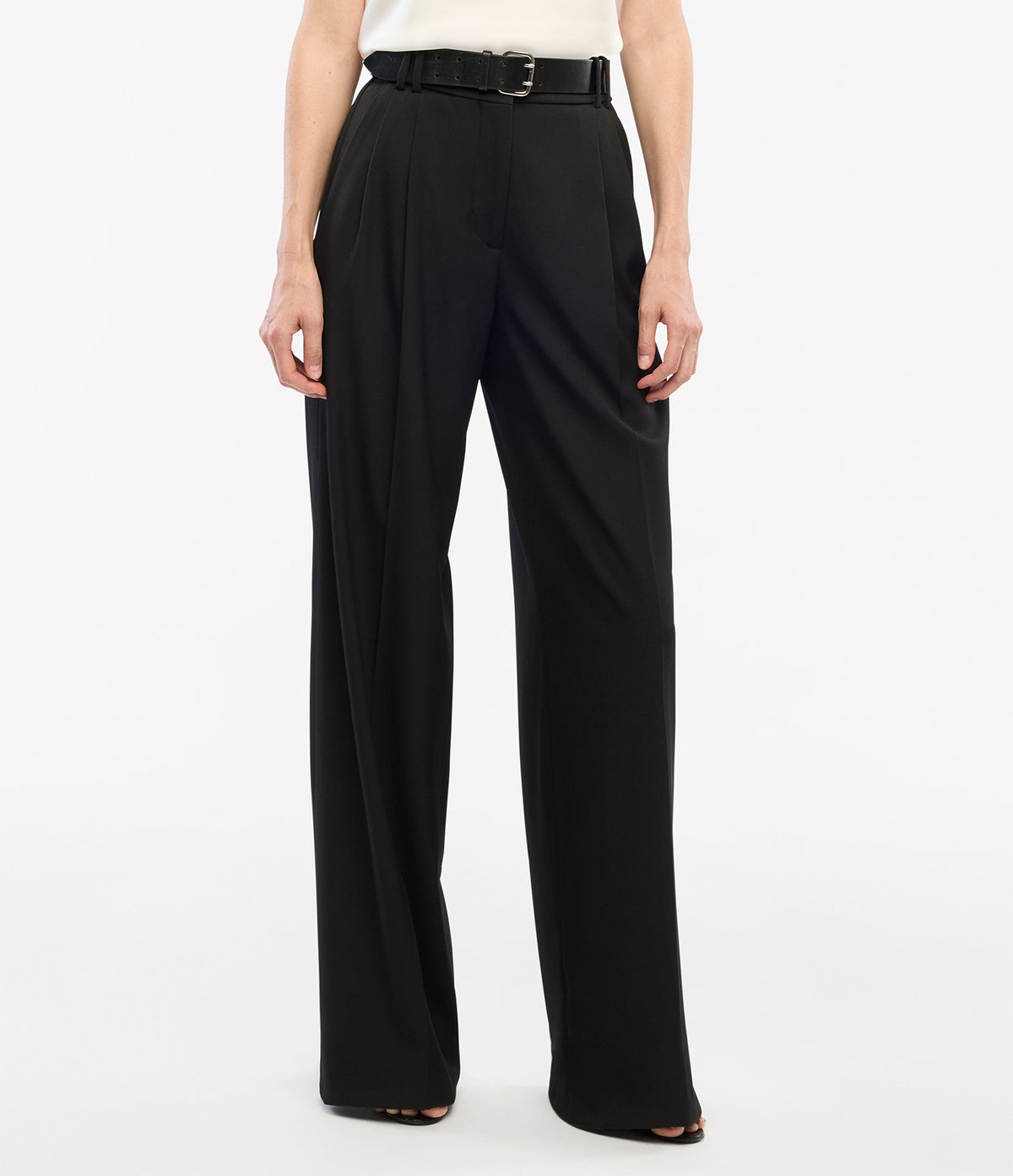 Another Tomorrow Twill Pleated Trouser in Black – Wool Women's Trousers
