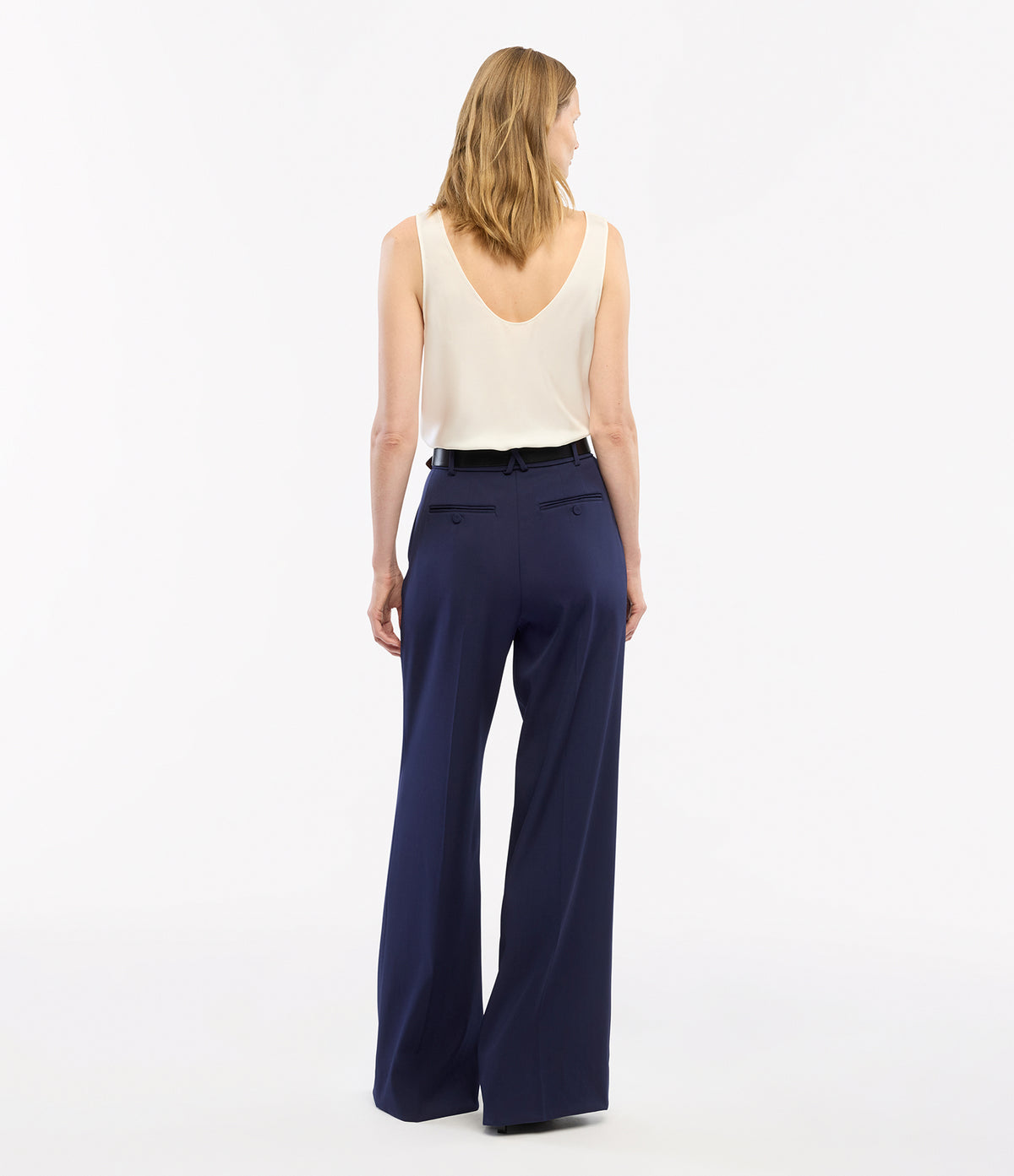 Another Tomorrow Twill Pleated Trouser in Indigo – Wool Women's Trousers