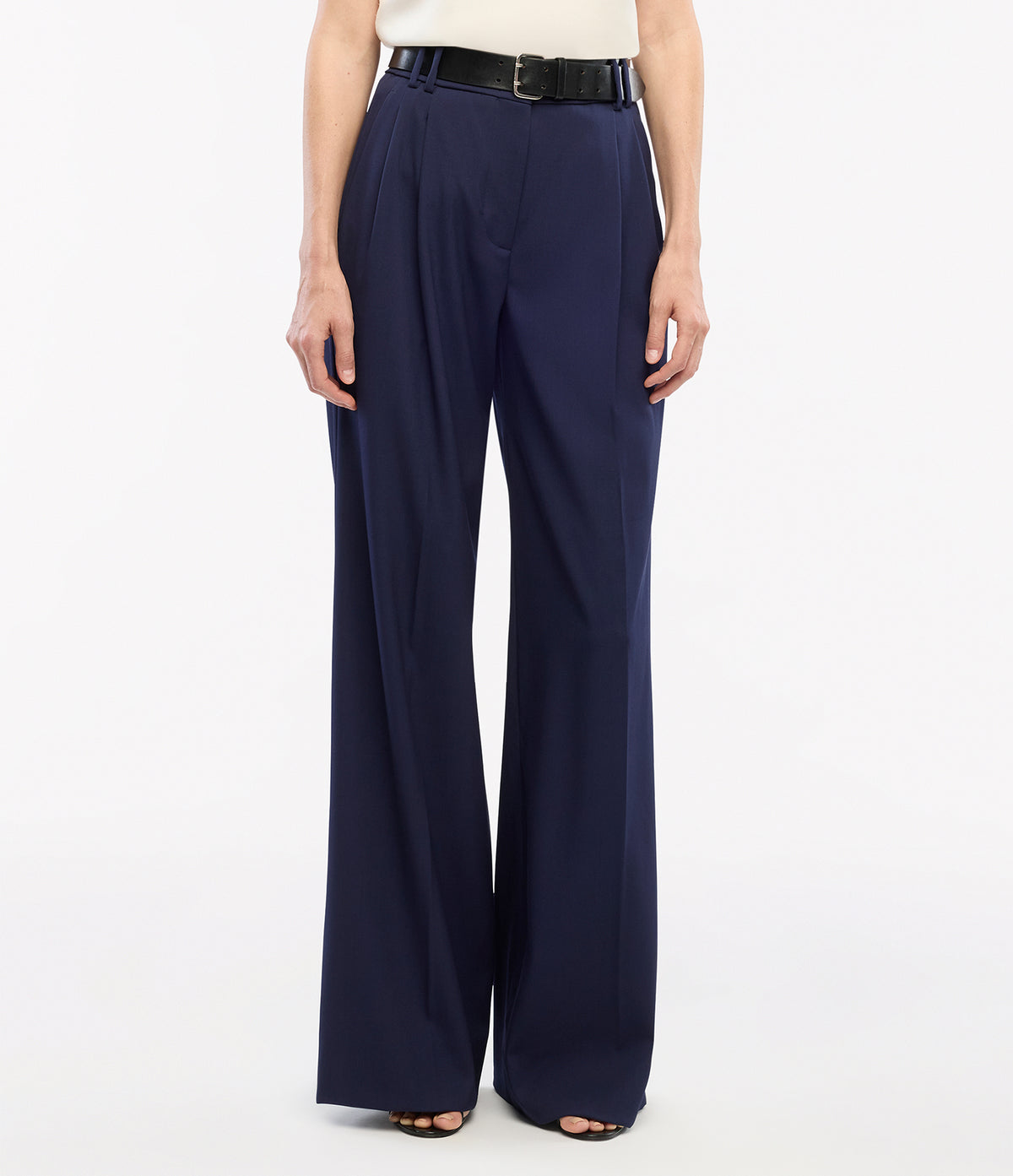 Another Tomorrow Twill Pleated Trouser in Indigo – Wool Women's Trousers