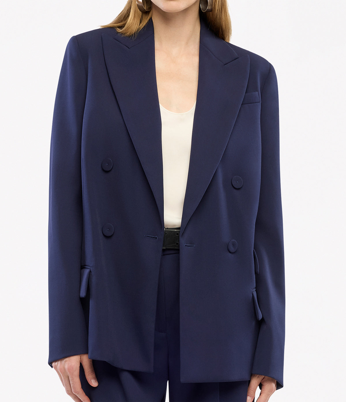 Another Tomorrow Oversized Double Breasted Jacket in Indigo – Wool Women's Jacket