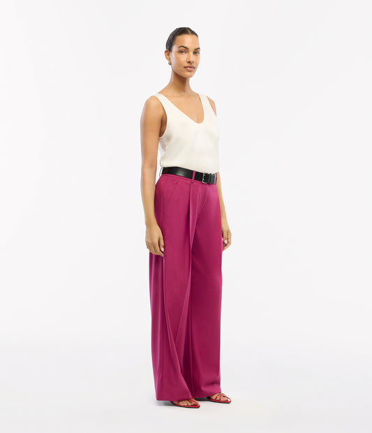 Another Tomorrow Relaxed Wide Leg Pant in Magenta – Wool Women's Trousers