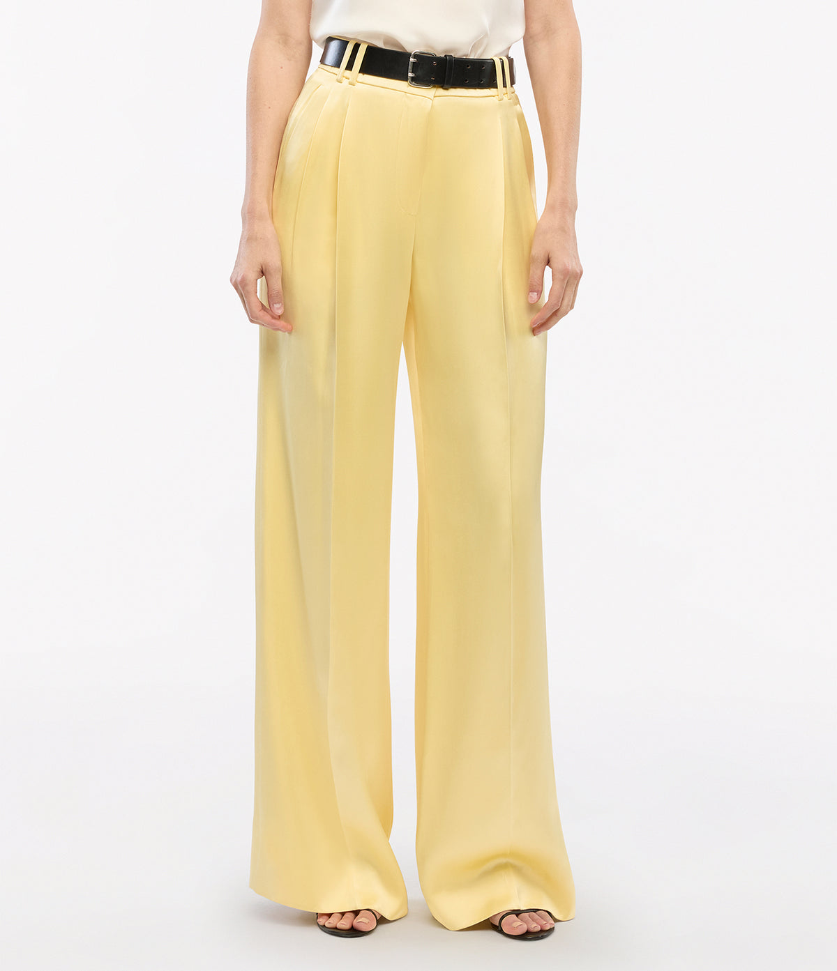 Another Tomorrow Satin Pleated Trouser in Daffodil – Satin Women's Trousers