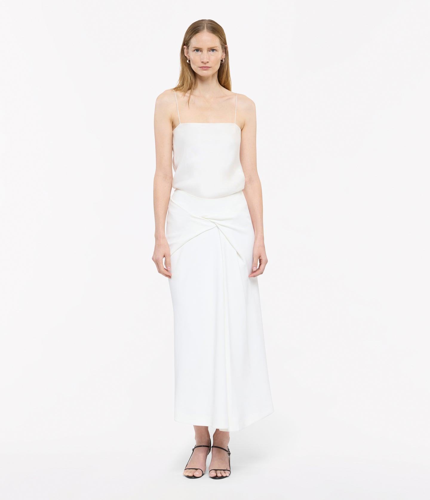 Another Tomorrow Asymmetrical Twist Skirt in Off White – Crêpe Women's Skirt