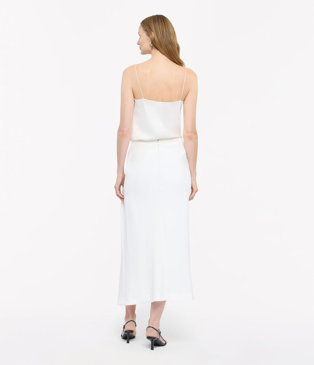 Another Tomorrow Asymmetrical Twist Skirt in Off White – Crêpe Women's Skirt