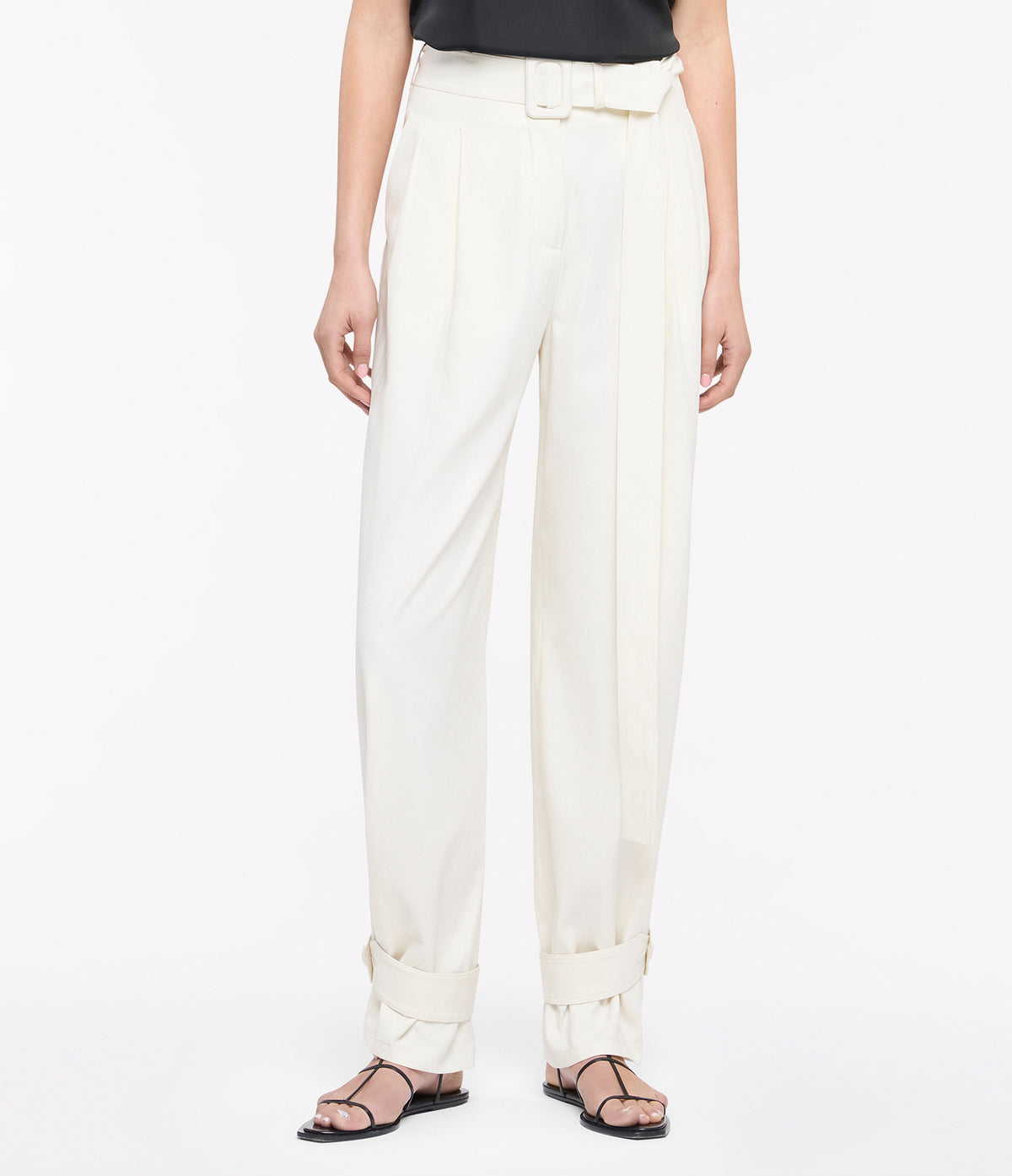 Another Tomorrow Tab Trouser in Off White – Cotton Women's Trousers