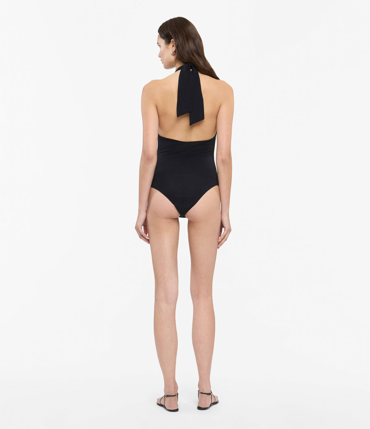 Another Tomorrow Halter Bodysuit in Black – Cotton Women's Top