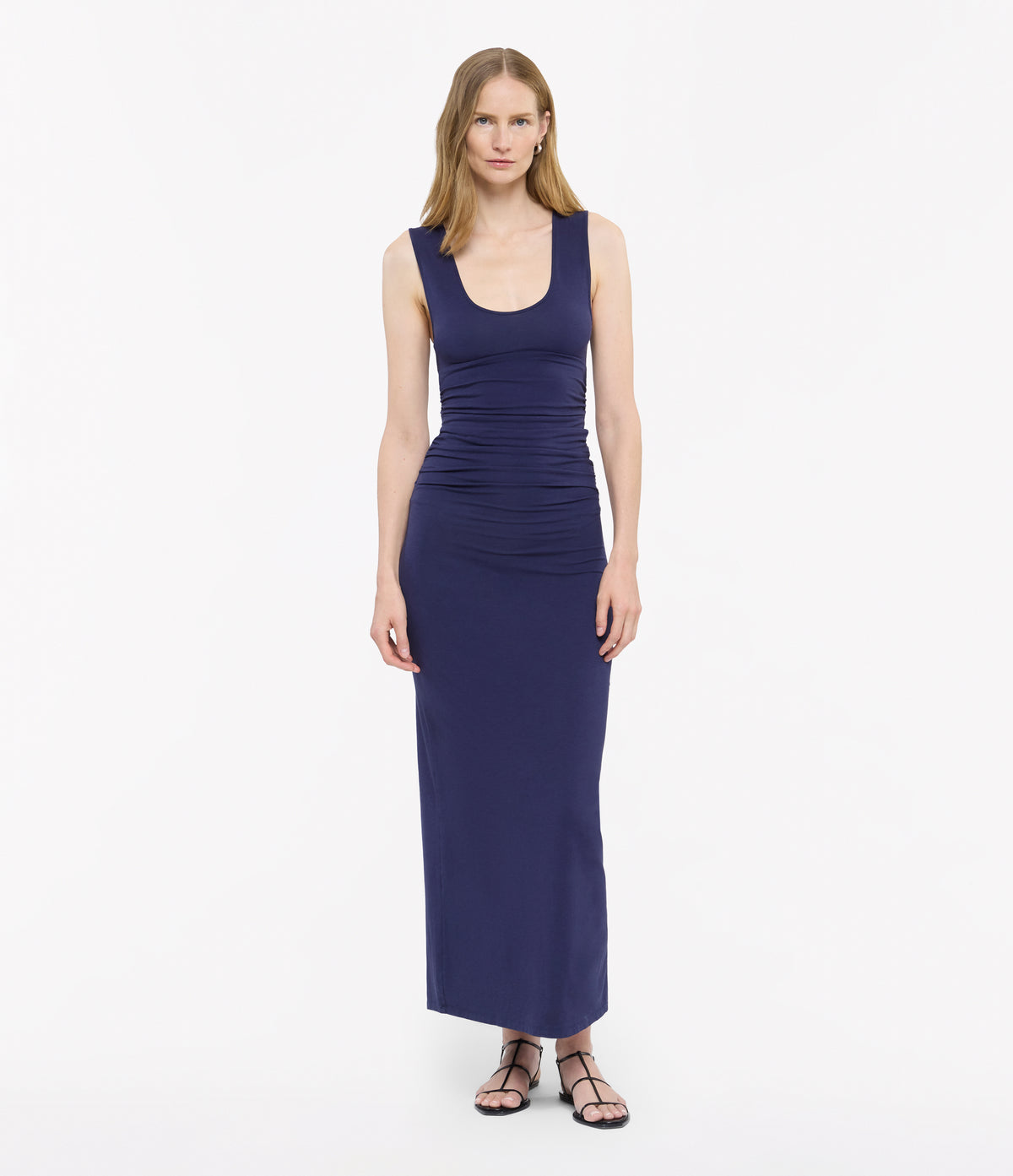 Another Tomorrow Ruched Tank Dress in Indigo – Cotton Women's Dress