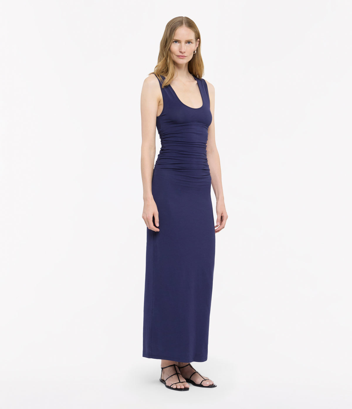 Another Tomorrow Ruched Tank Dress in Indigo – Cotton Women's Dress