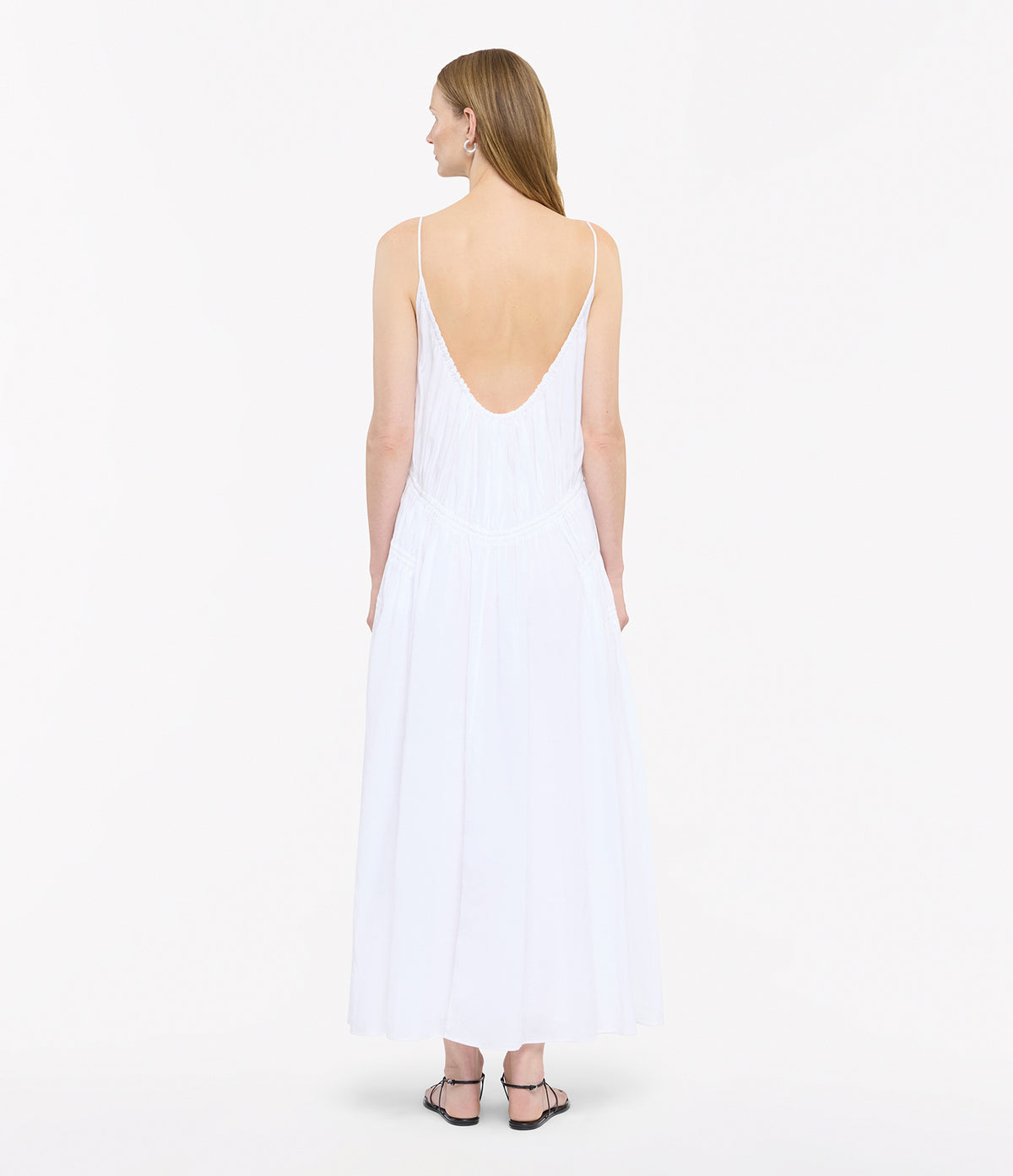 Another Tomorrow Gathered Scoop Back Dress in Off White – Cotton Women's Dress