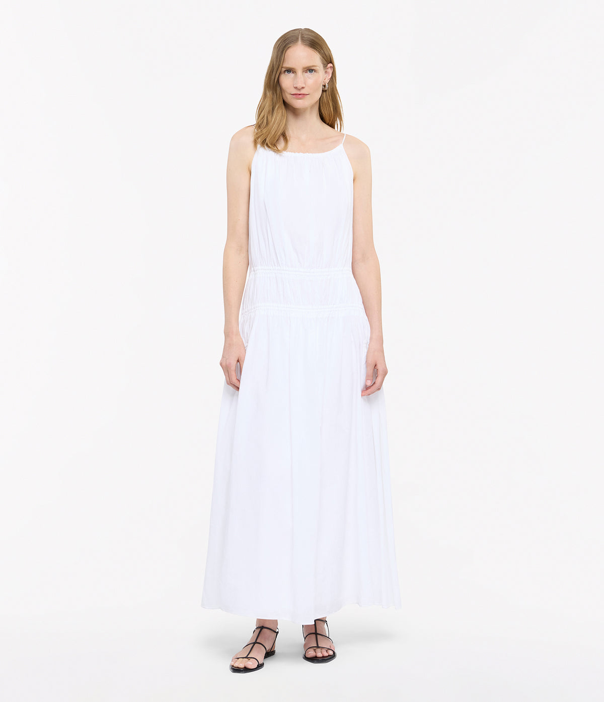 Another Tomorrow Gathered Scoop Back Dress in Off White – Cotton Women's Dress