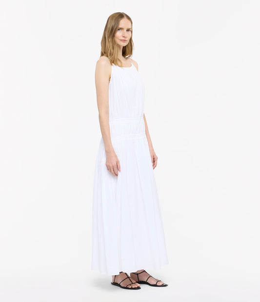 Another Tomorrow Gathered Scoop Back Dress in Off White – Cotton Women's Dress