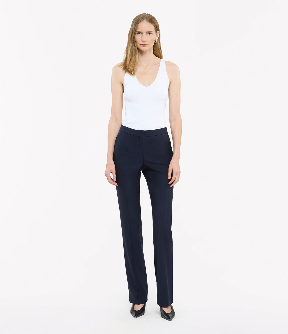 Another Tomorrow Classic Trouser in Navy – Wool Women's Trousers