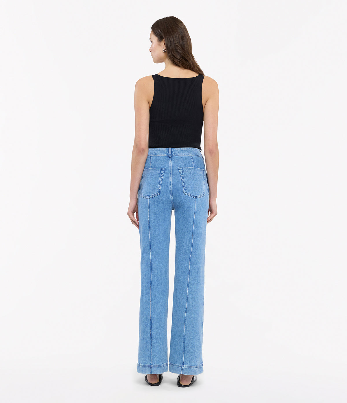 Another Tomorrow High Waisted Denim Trouser in Light Blue Wash – Denim Women's Trousers