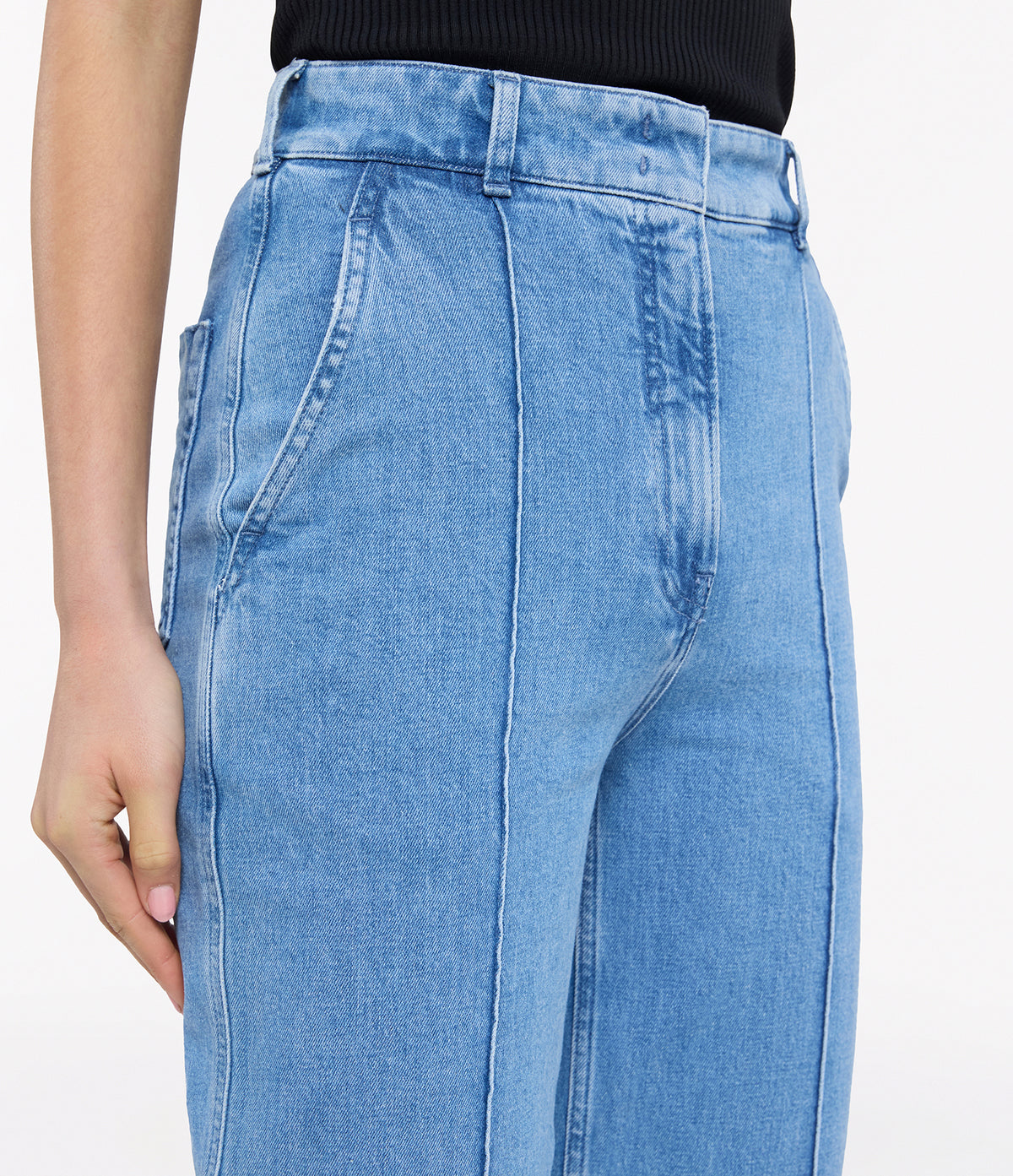 Another Tomorrow High Waisted Denim Trouser in Light Blue Wash – Denim Women's Trousers