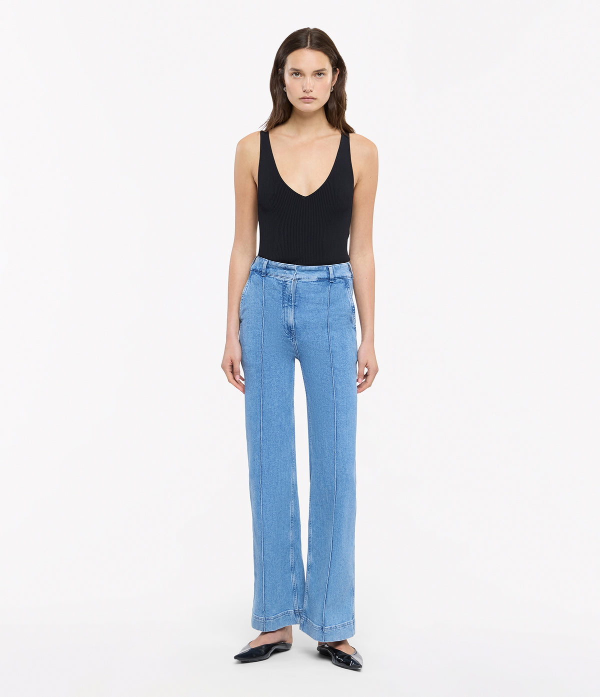 Another Tomorrow High Waisted Denim Trouser in Light Blue Wash – Denim Women's Trousers