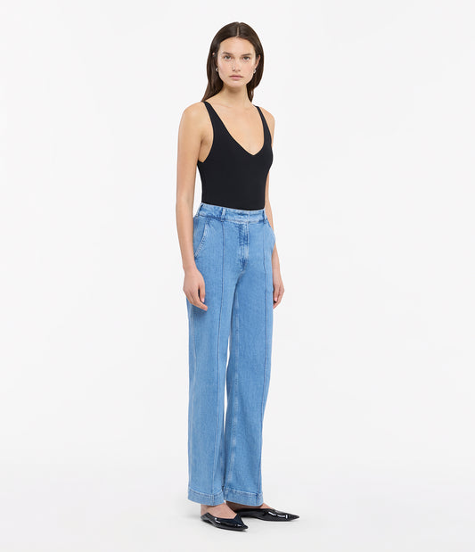Another Tomorrow High Waisted Denim Trouser in Light Blue Wash – Denim Women's Trousers