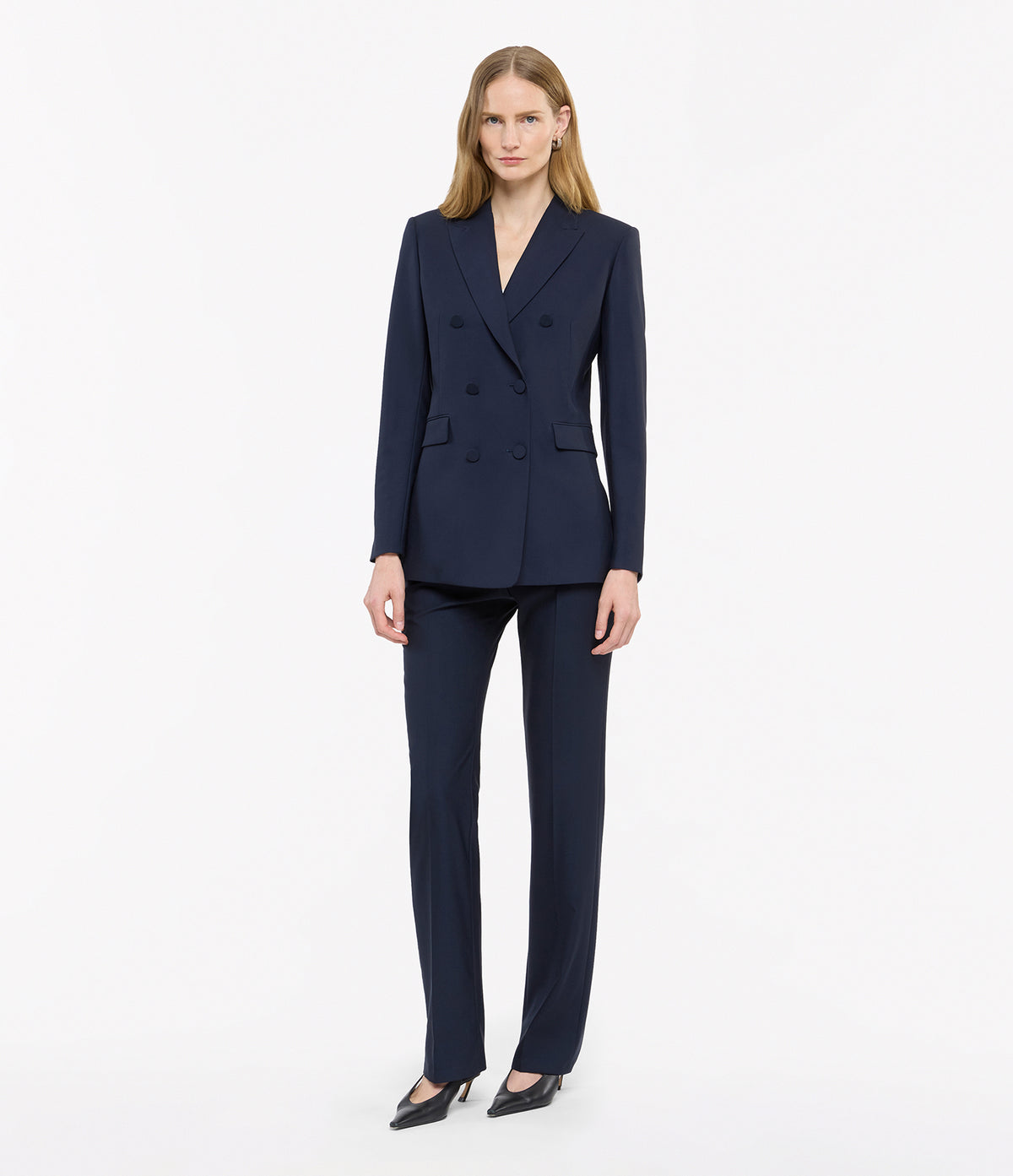 Another Tomorrow Double-Breasted Jacket in Navy – Wool Women's Jacket