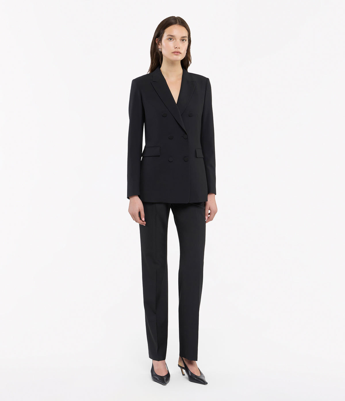 Another Tomorrow Double-Breasted Jacket in Black – Wool Women's Jacket