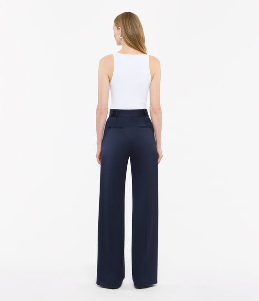 Another Tomorrow Wide Leg Suit Pant in Navy – Wool Women's Trousers