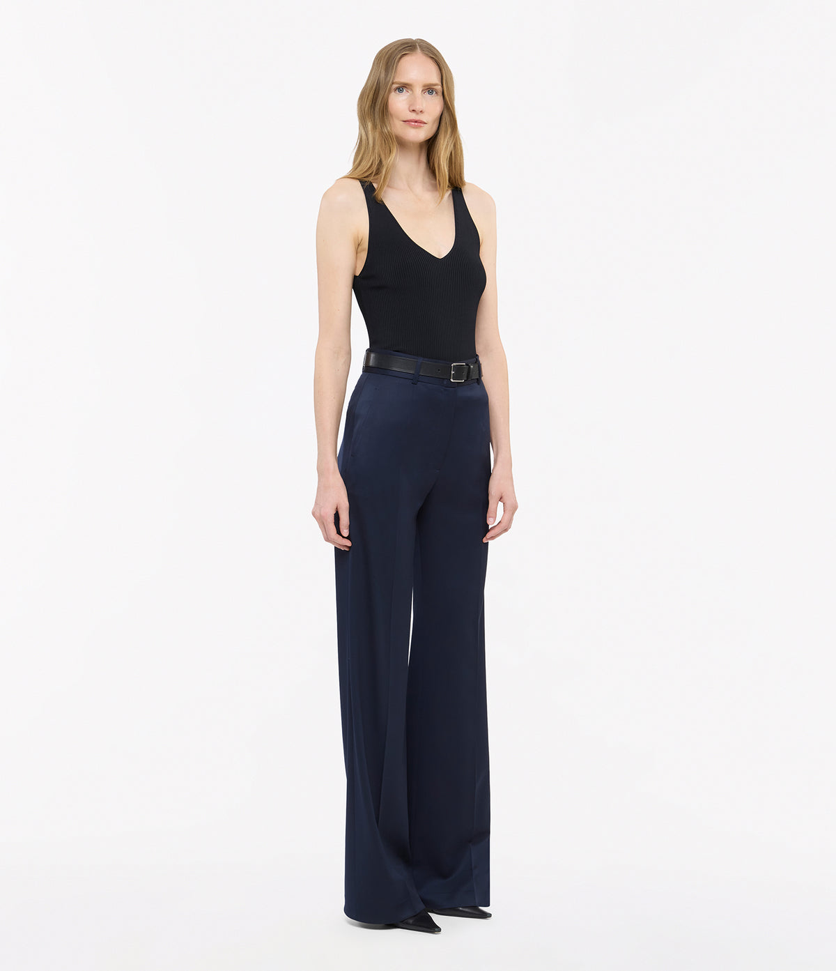 Another Tomorrow Deep V Tank Knit in Black – Viscose Women's Knitwear