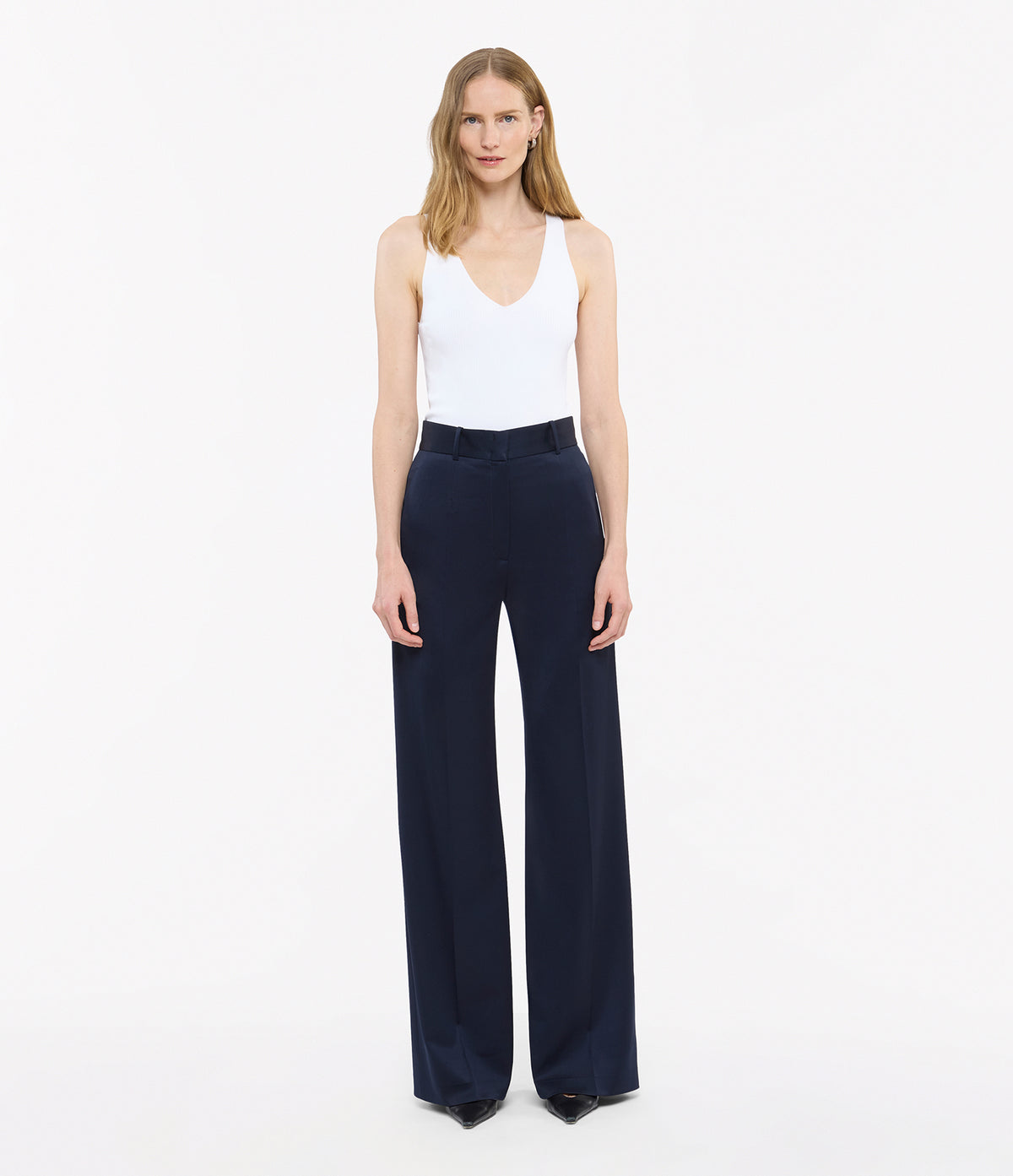 Another Tomorrow Deep V Tank Knit in White – Viscose Women's Knitwear