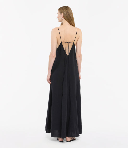 Another Tomorrow Seamed Slip Dress in Black – Linen Women's Dress
