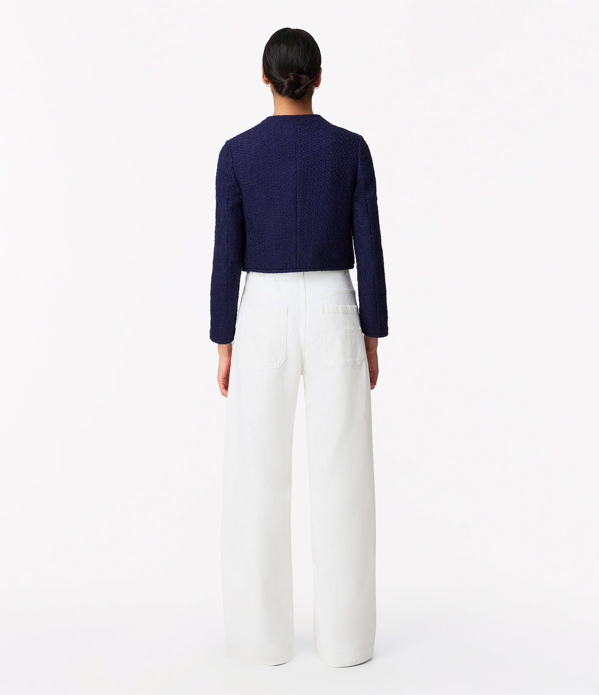 Another Tomorrow Cropped Tweed Jacket in Indigo – Cotton Women's Jacket